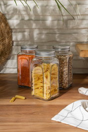 Hermia Juego de 3 Tarros de Cristal con Tapa Plateada de 820 ml